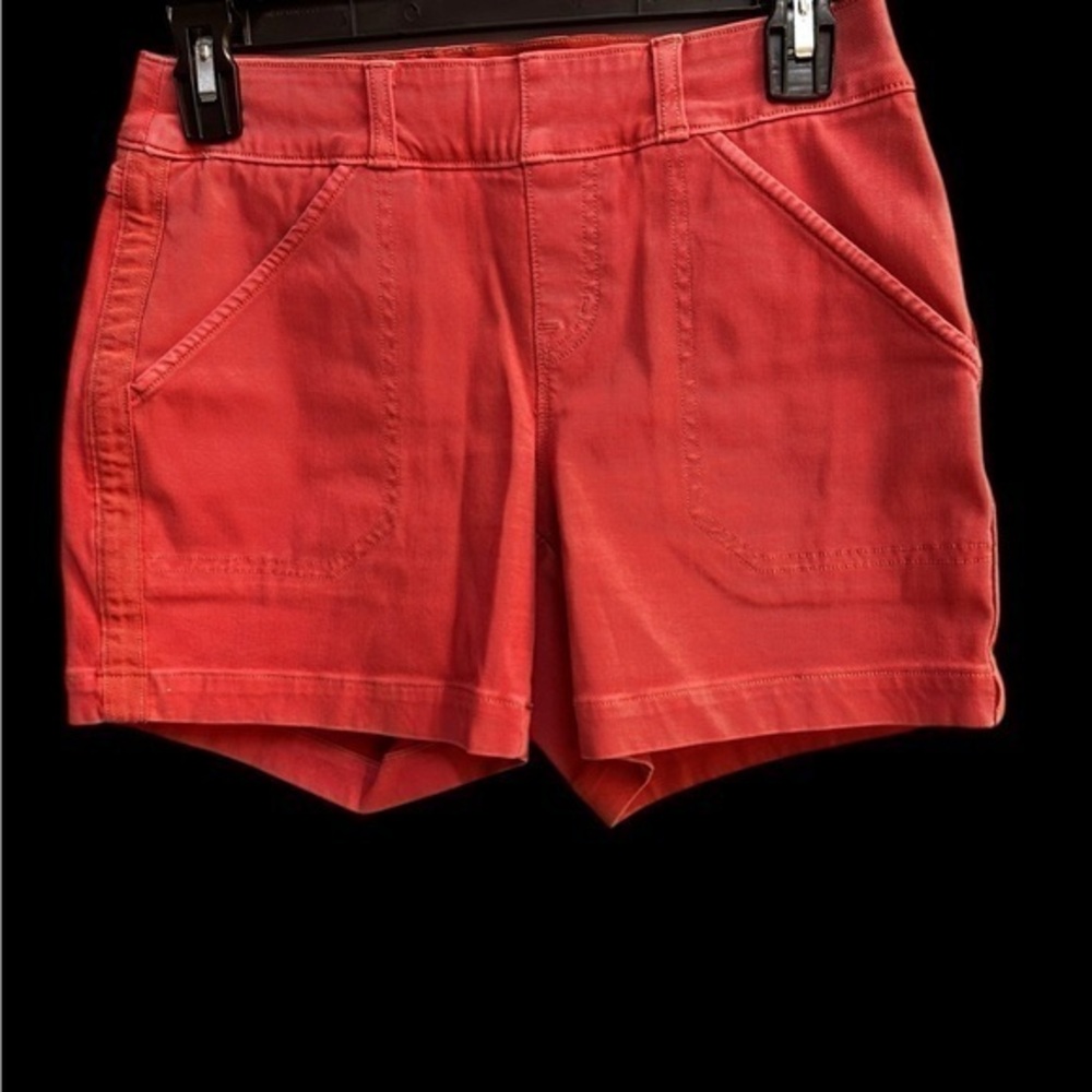 SPANX Red Jean Shorts with Cuffed Hem and Belt Loops